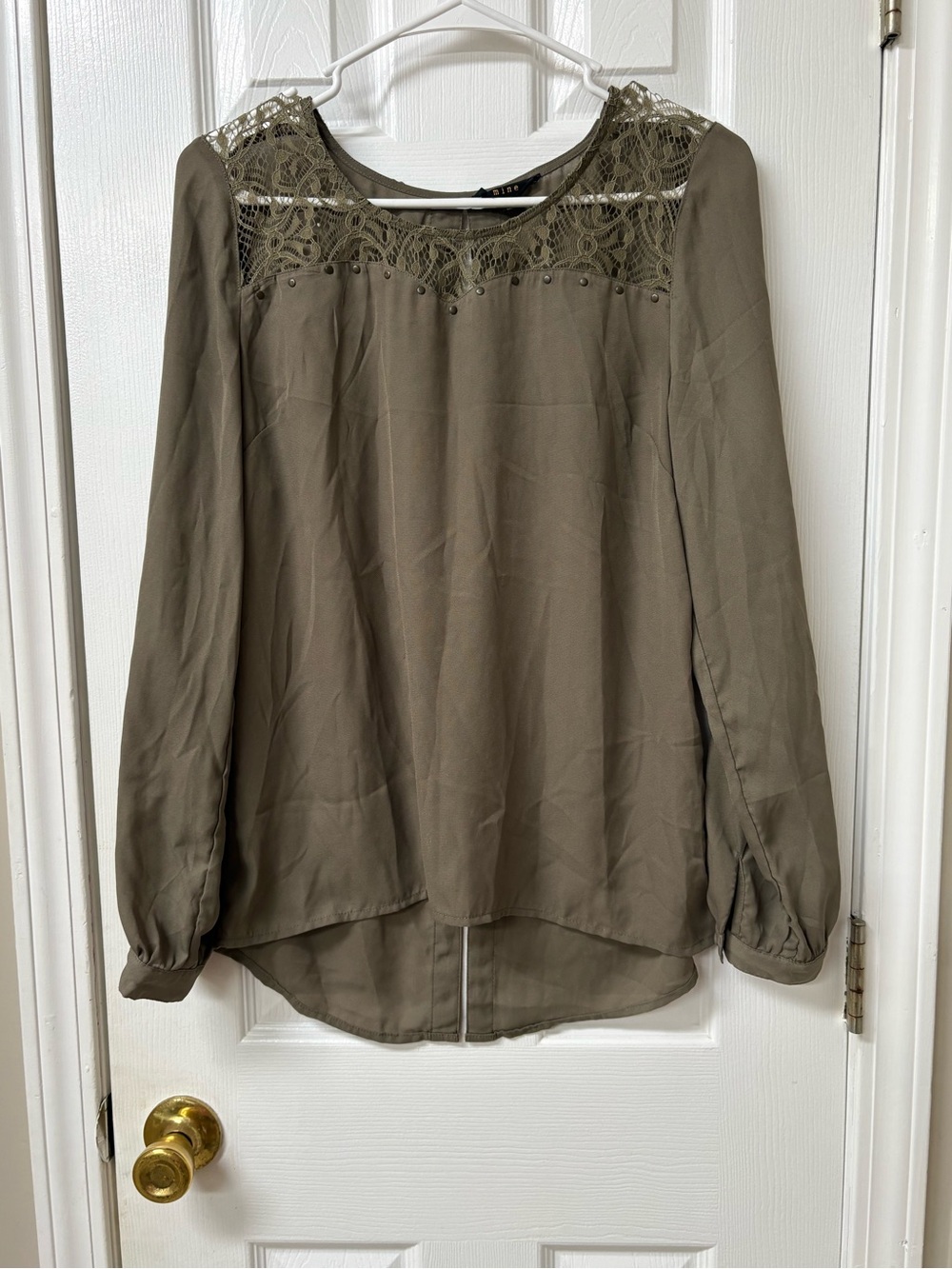 mine Olive Lace Yoke Long Sleeve Blouse